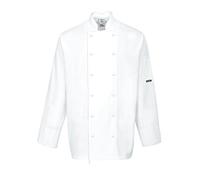 Portwest C773W Dundee Chefs Jacket MeshAir Aerated Mesh Fabric Easy Opening | White, X Large, UPF 50+, Regular Fit, 100% Cotton, Two-Piece Sleeve, Mandarin Collar, French Cuffs, Side Panels