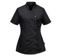 Portwest C824 Women’s Tunic Short Sleeve Workwear Durable Polycotton Fabric Stretch Panelling Side Vents Concealed Zip Action Back Professional Fit Catering Uniform, Black, M