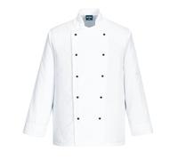 Portwest C834 Chef's Somerset Jacket Machine Washable Cuff Vents | White, Medium, Regular Fit, Polycotton Kingsmill Twill, Mandarin Collar, Sleeve Pocket, Easy Care, Secure Storage, Catering