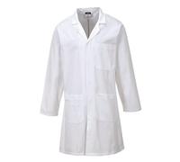Portwest C851 Standard Cotton Coat Concealed Stud Front One Chest Pocket | White, X Small, UPF 50+, Durable, Two Lower Patch Pockets, Mandarin Collar, Pull-On Design, Long Sleeve, Workwear