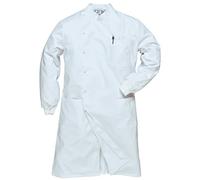 Portwest C865 Howie Coat - Texpel Finish Stud Front Ribbed Cuffs Polycotton | White, Small, UPF 50+, 35% Cotton, Two Lower Patch Pockets, Easy Opening, Stain Resistant, Machine Washable, Workwear