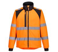 Portwest CD875 Men's WX2 Hi Vis Softshell Jacket - Windproof Water Resistant High Visibility Reflective Eco Safety Jacket Orange/Black, Small