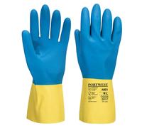 Portwest Double Dipped Latex Gauntlets Yellow / Blue M Pack of 1