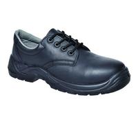 Portwest FC14 Composite Action Leather Low Shoe Non Metallic Rubber Outsole | Black, 9, S1PS EN ISO 20345, CE Certified, Regular Fit, Anti-Static Footwear, Padded Collar, 100% Metal Free, Ferrous Free