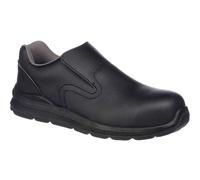 Portwest FD62 Slip On Safety Trainer S2 SRC with Wipe Clean Water Resistant Microfibre Upper, Metal Free Toe Protection and Cushioned Heel for Food and Pharmaceutical Environments, Black, 10