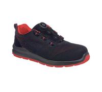 (Black/Red, UK 4) Portwest Compositelite Wire Lace Safety Trainer Knit S1P