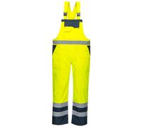 Portwest S488 Men's Waterproof Hi Vis Breathable Contrast Rain Bib and Brace Yellow/Navy, Small