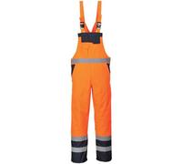 Portwest S488 Men's Hi Vis Bib and Brace Work Overalls Breathable Contrast Rain Dungarees - Waterproof Windproof Reflective Tape Adjustable Fit Multi Utility Pockets, Orange/Navy, L