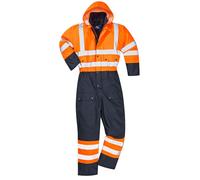 Portwest HI Vis Contrast Coverall Winter Lined Waterproof Hood Safety Wear S485