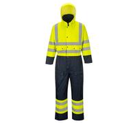 Portwest S485 Men's Hi Vis Winter Work Coveralls Waterproof 300D Polyester Protective Boiler Suit Durable Overalls Thermal Lined Workwear Rain Suit, Yellow/Navy, XX-Large