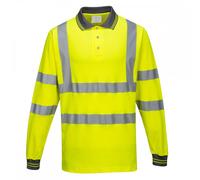 Portwest Hi Vis Cotton Comfort Polo Long Sleeve Shirt Yellow 3XL