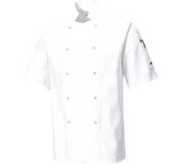 Portwest C733 Men's Cumbria Chef Jacket Lightweight Short Sleeve Durable Workwear Multi Functional Apron with Sleeve Pocket Machine Washable, White, 3XL