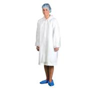 Portwest D118 Disposable Visitors Coat PP (PK200) Machine Washable | White, Large, Loose Fit, Polyester, Snap Front Opening, Sleeveless, Industrial