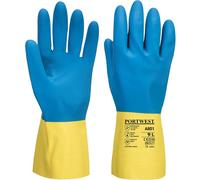 Portwest Double Dipped Latex Gauntlets Yellow / Blue M Pack of 1