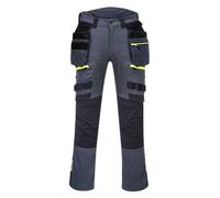 Portwest DX440 Lightweight Detachable Holster Work Trousers Mens Multi Pockets Stretch Safety Workwear Cargo Combat Pants with Free Knee Pads Metal Grey, 32