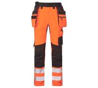 Portwest DX454 DX4 Hi Vis Detachable Holster Pocket Craft Work Trousers Four Way Stretch Fabric High Rise Back Waistb Triple Stitched Seams EN ISO 20471 Class 1, Orange/Black, 33