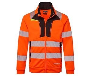 Portwest DX4 DX484 Hi-Vis Full Zip Hoodie | Segmented Reflective Tape, Bonded Fleece, UPF 40, Adjustable Hood, Four Pockets, Rail Compliant