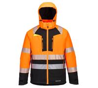 Portwest DX430 Men's Winter Jacket Insulated Waterproof Hi Vis Hooded Work Coat Reflective Fully Lined Padded Zip Safety Utility Reflective Workwear Orange/Black, Medium
