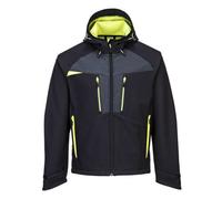 Portwest DX474 DX4 Hooded Softshell Jacket Waterproof Windproof Breathable 4-Way Stretch Work Jacket with Pockets Adjustable Fit for Work and Outdoor, Black, XXL