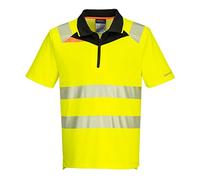 Portwest DX412 DX4 Hi-Vis Zip Polo Shirt Short Sleeve Radio Loop Reflective | Yellow/Black, X Large, EN ISO 20471 Class 2, RIS 3279-TOM, UKCA, Regular Fit, Contrast Collar, Moisture Wicking, Corporate