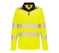 Portwest DX419 DX4 Hi Vis Zip Polo Shirt Long Sleeve Work Top Moisture Wicking Polyester Fabric Segmented Reflective Tape Contrast Collar Slim Fit UPF 40 Protection, Yellow/Black, Medium