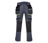 Portwest DX440 Lightweight Detachable Holster Work Trousers Mens Multi Pockets Stretch Safety Workwear Cargo Combat Pants with Free Knee Pads Metal Grey, 33