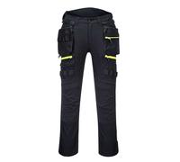 Portwest DX440 Lightweight Detachable Holster Work Trousers Mens Multi Pockets Stretch Safety Workwear Cargo Combat Pants with Free Knee Pads Black, 28