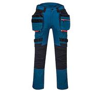 Portwest DX440 Lightweight Detachable Holster Work Trousers Mens Multi Pockets Stretch Safety Workwear Cargo Combat Pants with Free Knee Pads Metro Blue, 33