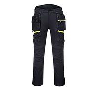 Portwest DX440 Lightweight Detachable Holster Work Trousers Mens Multi Pockets Stretch Safety Workwear Cargo Combat Pants with Free Knee Pads Black, 44