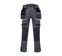 Portwest DX440 Lightweight Detachable Holster Work Trousers Mens Multi Pockets Stretch Safety Workwear Cargo Combat Pants with Free Knee Pads Metal Grey, 42