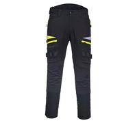 Portwest DX449 Mens Slim Fit Work Trousers - Durable Construction Work Hi Vis Cargo Trousers with Stretch Fabric and Knee Pad Pockets Black, 36