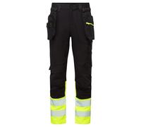Portwest DX457 DX4 Hi Vis Class 1 Detachable Holster Pocket Craft Work Trousers Four Way Stretch Fabric Knee Pad Pockets Triple Stitched Seams Certified EN ISO 20471, Yellow/Black, 41