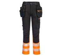 Portwest DX457 DX4 Hi Vis Class 1 Detachable Holster Pocket Craft Work Trousers Four Way Stretch Fabric Knee Pad Pockets Triple Stitched Seams Certified EN ISO 20471, Orange/Black, 42