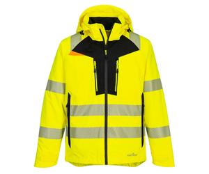 Portwest DX462 DX4 Hi-Vis Waterproof Windproof Hooded Rain Jacket - Yellow Black