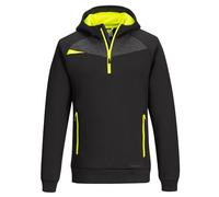 Portwest DX467 DX4 1/4 Zip Hoodie Work Safety Outerwear Four Way Stretch Polyester Viscose Elastane Blend 330g Moisture Wicking Ergonomic Fit Secure Zip Pockets Hooded Durable Design, Black, M
