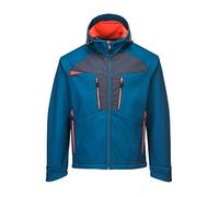 Portwest DX474 DX4 Hooded Softshell Jacket Waterproof Windproof Breathable 4-Way Stretch Work Jacket with Pockets Adjustable Fit for Work and Outdoor, Metro Blue, XXL