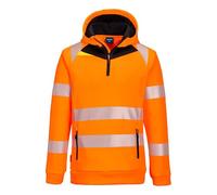 Portwest DX482 DX4 Hi Vis Quarter Zip Hoodie Bonded Fleece Stretch Fabric Segmented Reflective Tape Slim Fit Adjustable Hood Multi Pocket Certified Safety Rail Compliant, Orange/Black, 5XL