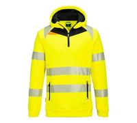 Portwest DX482 DX4 Hi Vis Quarter Zip Hoodie Bonded Fleece Stretch Fabric Segmented Reflective Tape Slim Fit Adjustable Hood Multi Pocket Certified Safety Rail Compliant, Yellow/Black, M