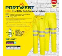 Portwest EC40 - Eco Hi-Vis Work Trousers Elasticated Waist Cargo Pants 36/31 leg