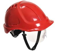 Portwest PW54 Endurance Plus Visor Helmet Unvented ABS Shell | Red, One Size, EN 50365, EN 166, EN 397, Head Protection, Wheel Ratchet, Chin Strap, Workwear