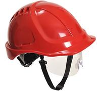 Portwest PW54 Endurance Plus Visor Helmet Unvented ABS Shell | Red, One Size, EN 50365, EN 166, EN 397, Head Protection, Wheel Ratchet, Chin Strap, Workwear