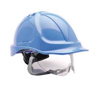 Portwest PW55 Endurance Visor Helmet Hard Hat ABS Shell | Royal Blue, One Size, EN 166, EN 397, Breathable Ventilation, Wheel Ratchet, Chin Strap, Head Protection