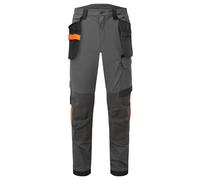 Portwest EV440 Men's Slim Fit Work Trousers - Stretch Fabric Workwear Utility Safety Trousers with Holster and Knee Pad Pockets Metal Grey, 36