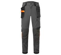 Portwest EV440 Men's Slim Fit Work Trousers - Stretch Fabric Workwear Utility Safety Trousers with Holster and Knee Pad Pockets Metal Grey, 36