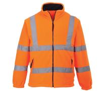 Portwest F300 Hi-Vis Reflective Fleece Jacket with Pockets - CE Certified High Viz Outdoor Safety Workwear, Orange, XL