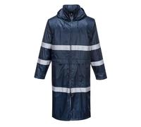 Portwest F438 Men's Waterproof Raincoat - Reflective Long Rain Jacket with Hood