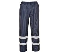 Portwest F441 Men's Waterproof Rain Trousers - Lightweight Reflective Elasticated Safety Pants with Pockets Class 6 Navy, Small