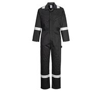 Portwest F813 Iona Coverall Two Back Patch Pockets Concealed Zip Opening | Black, Medium, UPF 40+, EN 17353 Type B2, Regular Fit, Reflective Tape, Hammer Loop, Radio Loops, Boiler Suit, Workwear
