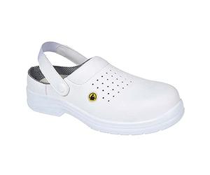 Portwest FC03 Composite Microfibre Clog Non Metallic Self-Cleaning Outsole | White, 4, SB EN ISO 20345, CE Certified, EN 61340-5-1, Perforated Upper, Anti-Static Footwear, Adjustable Elastic Heel Strap