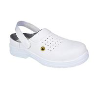 Portwest FC03 Composite Microfibre Clog Non Metallic Self-Cleaning Outsole | White, 8, SB EN ISO 20345, CE Certified, EN 61340-5-1, Perforated Upper, Anti-Static Footwear, Adjustable Elastic Heel Strap